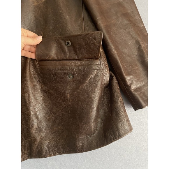 J.Crew Men XL Brown Leather Car Coat Jacket Patina Pebble Heavy Barn‎ Chore Y2K - Picture 16 of 16